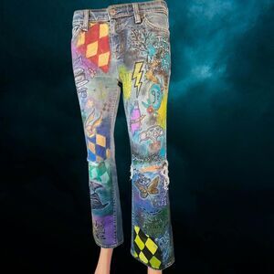 Harry Potter Tribute Hand-Painted Jeans | One-of-a-Kind Wearable Art | Custom Ma